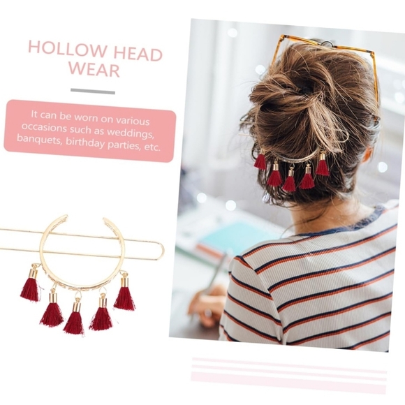 2pc Set Floral Hollow Boho Tassle Double Bun Holder - Picture 10 of 12